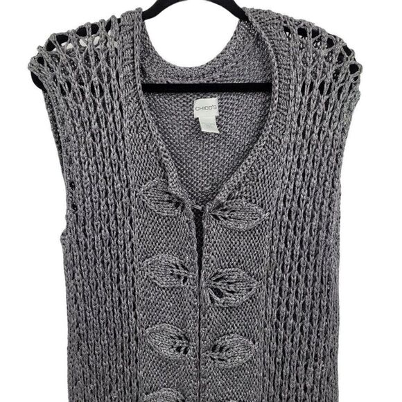 Chico's Womens 2 Cardigan Longline Knit Metallic Sleeveless Medieval Duster - Picture 5 of 12